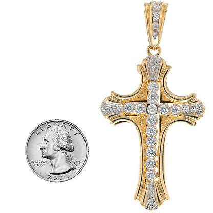 10k / 14k Gold Cross With CZ Religious Charm Pendant (P12226)