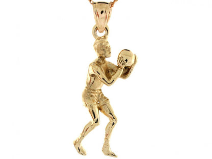 Yellow Real Gold Basketball Player Sporty Charm Pendant (P3979)