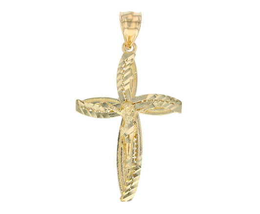 Modern Curved Religious Crucifix Solid Pendant 10k / 14k (SKU# P11820)