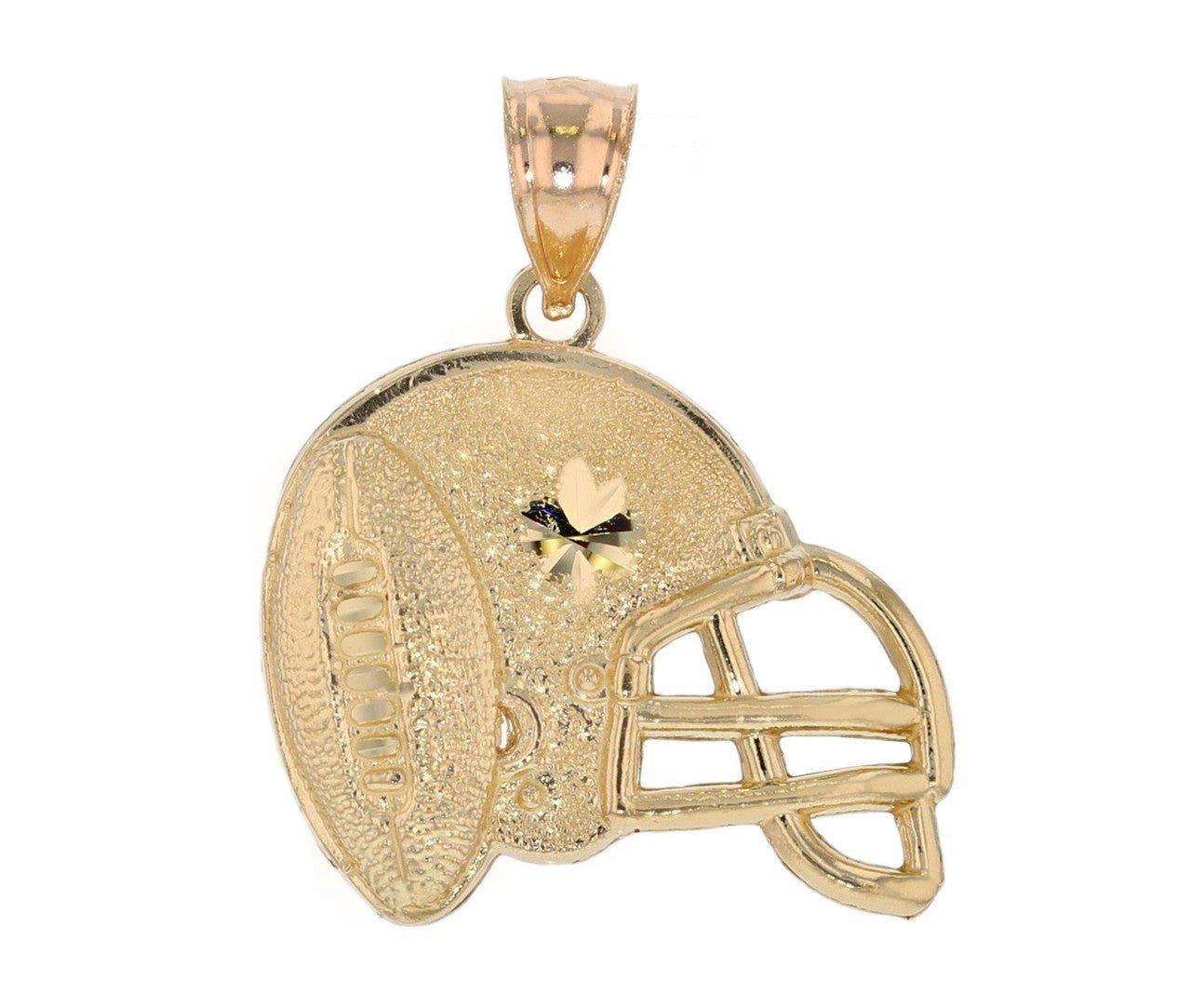 Solid American Football Helmet Sports Diamond Cut Pendant 10k / P12031