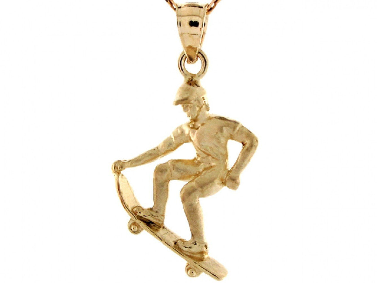 Yellow Real Gold Skateboarder Sports Charm Pendant 10k (P3974)