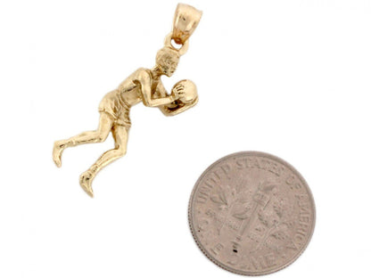 Yellow Real Gold Basketball Player Sporty Charm Pendant (P3979)