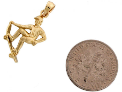 Yellow Real Gold Skateboarder Sports Charm Pendant 10k (P3974)