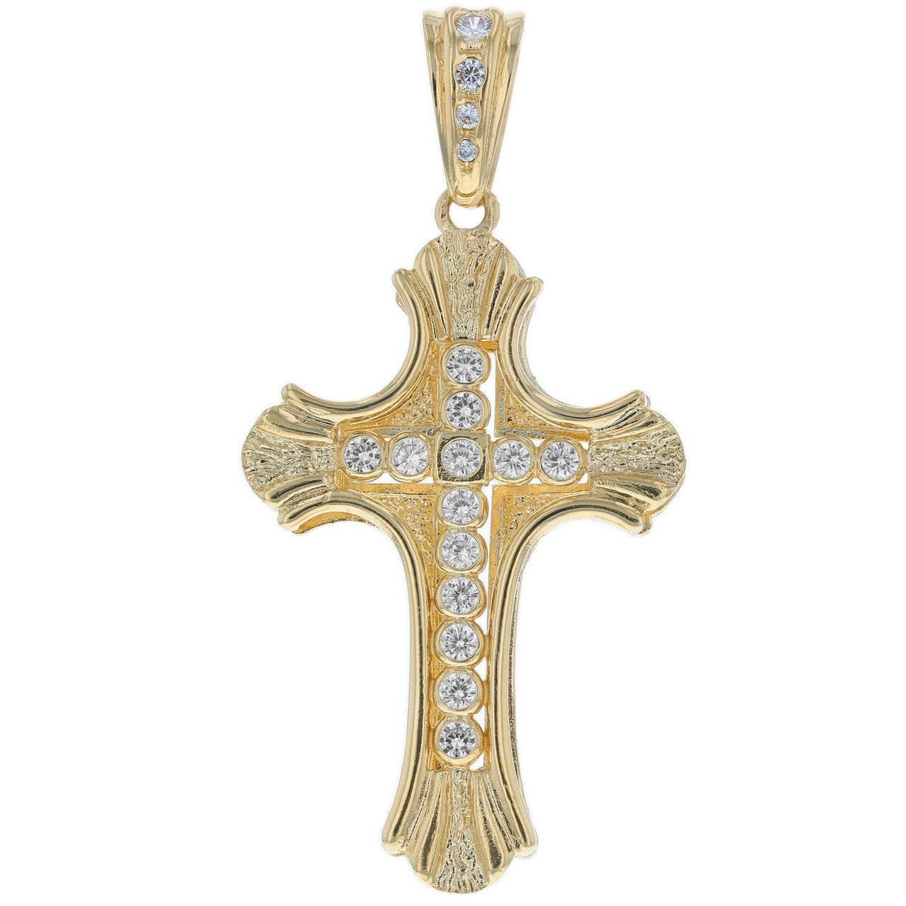 10k / 14k Gold Cross With CZ Religious Charm Pendant (P12226)