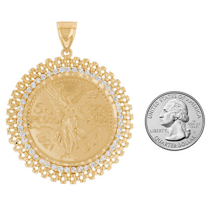 10k Yellow Gold Mexican Coin White CZ Mens Pendant 10k (P12847)