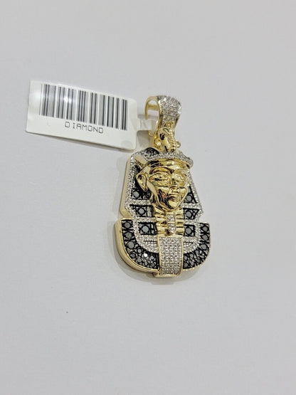 Black Diamond Pharoah Charm Pendant 10kt Yellow Gold 0.80 CT Chain Necklace SALE - Reva Jeweler