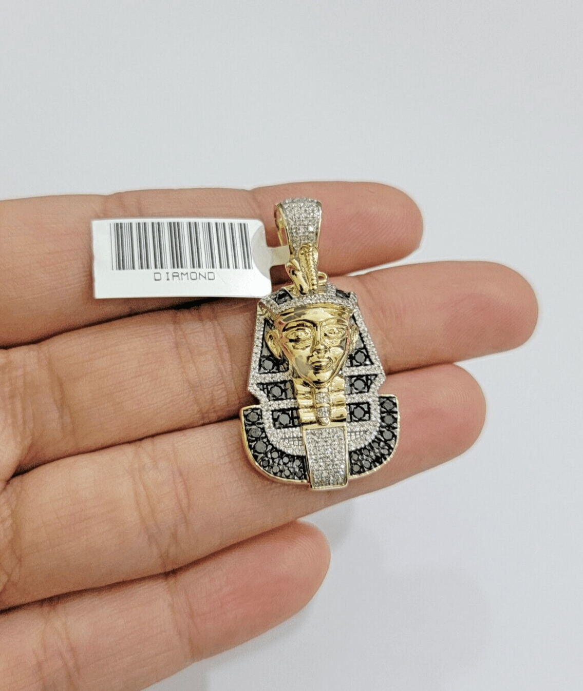 Black Diamond Pharoah Charm Pendant 10kt Yellow Gold 0.80 CT Chain Necklace SALE - Reva Jeweler