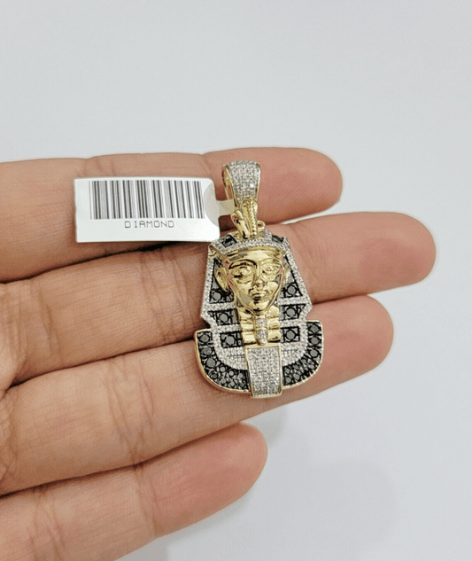 Black Diamond Pharoah Charm Pendant 10kt Yellow Gold 0.80 CT Chain Necklace SALE - Reva Jeweler