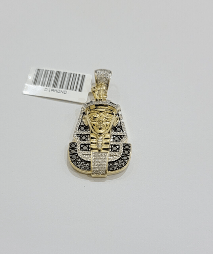 Black Diamond Pharoah Charm Pendant 10kt Yellow Gold 0.80 CT Chain Necklace SALE - Reva Jeweler