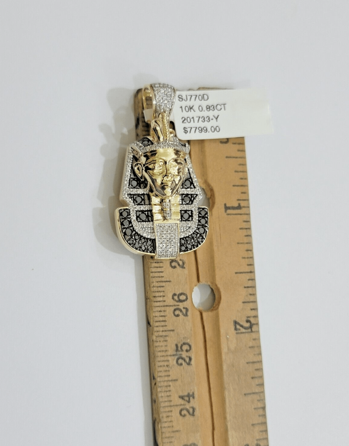 Black Diamond Pharoah Charm Pendant 10kt Yellow Gold 0.80 CT Chain Necklace SALE - Reva Jeweler