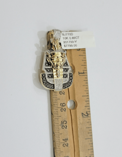 Black Diamond Pharoah Charm Pendant 10kt Yellow Gold 0.80 CT Chain Necklace SALE - Reva Jeweler