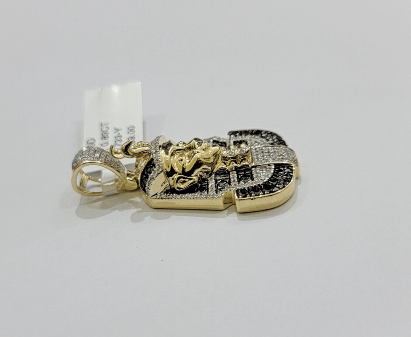 Black Diamond Pharoah Charm Pendant 10kt Yellow Gold 0.80 CT Chain Necklace SALE - Reva Jeweler