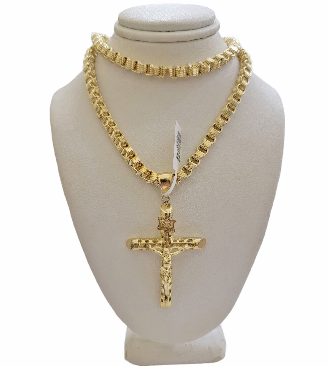 Byzantine chain and Cross charm pendant 10k Yellow Gold set 5mm Necklace 20" - 28" - Reva Jeweler