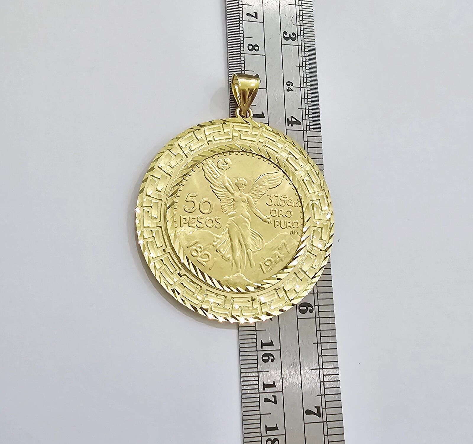 Centenario Coin Charm Solid 10k Yellow Gold 50 Pesos 1947 Centenaro With Bezel - Reva Jeweler