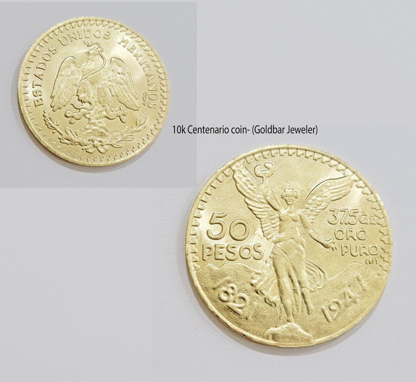 Centenario Coin Charm Solid 10k Yellow Gold 50 Pesos 1947 Centenaro With Bezel - Reva Jeweler