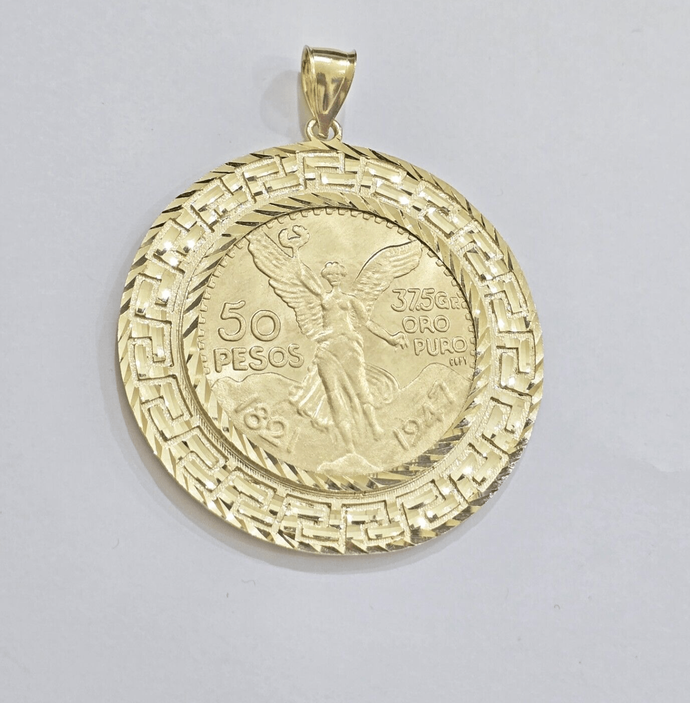Centenario Coin Charm Solid 10k Yellow Gold 50 Pesos 1947 Centenaro With Bezel - Reva Jeweler