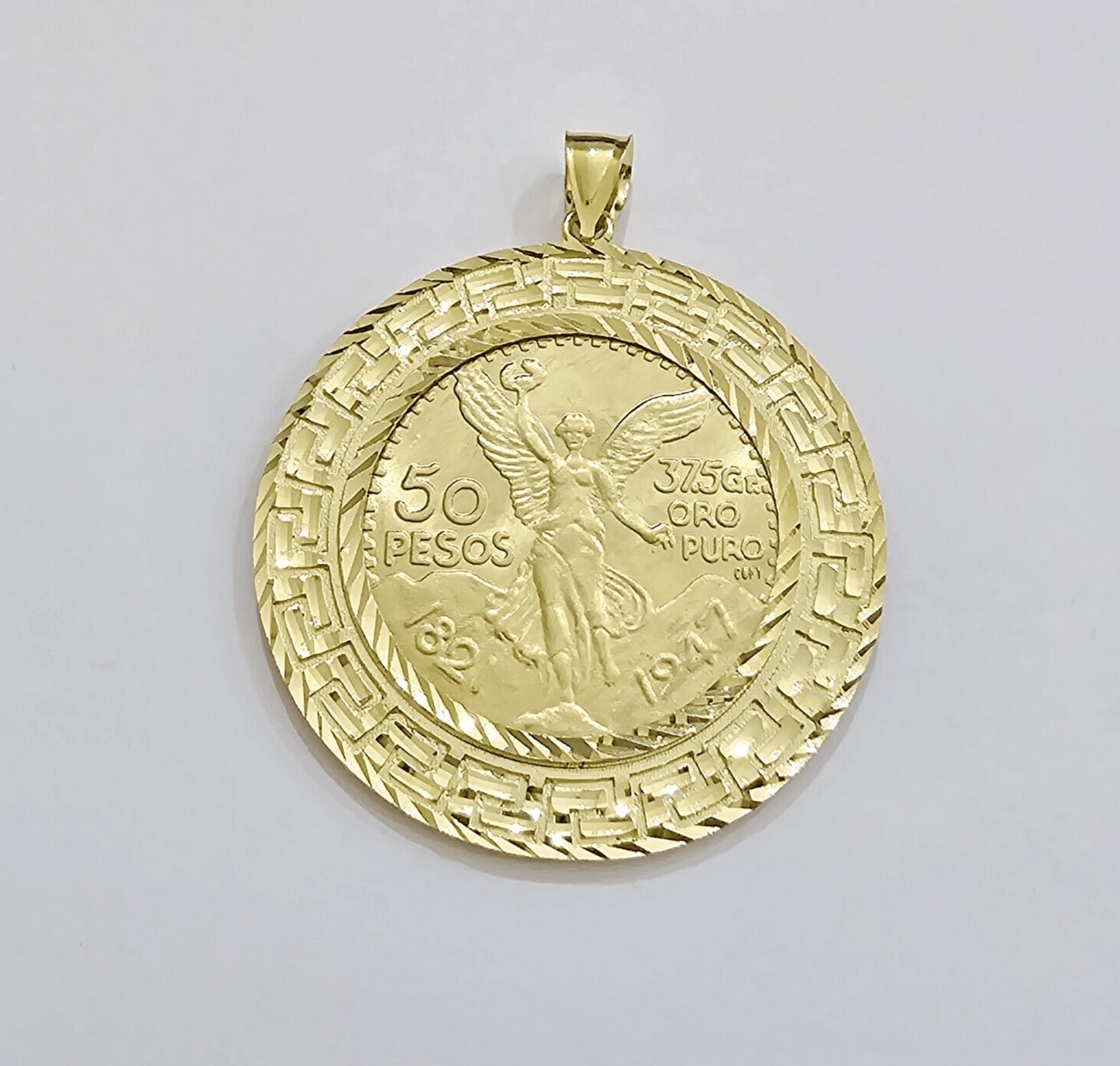 Centenario Coin Charm Solid 10k Yellow Gold 50 Pesos 1947 Centenaro With Bezel - Reva Jeweler