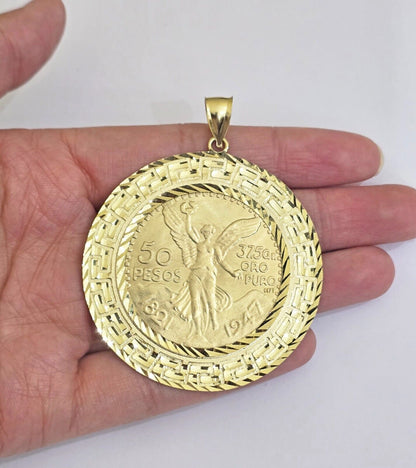 Centenario Coin Charm Solid 10k Yellow Gold 50 Pesos 1947 Centenaro With Bezel - Reva Jeweler