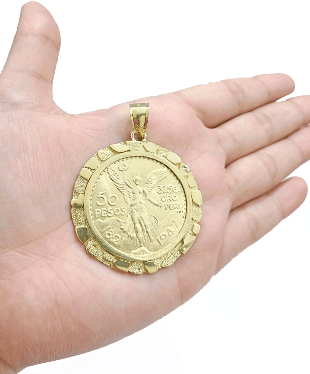 Centenario Coin Copy in Solid Yellow 14k Gold 50 Pesos 1947 Mexico/Mexican Coin - Reva Jeweler
