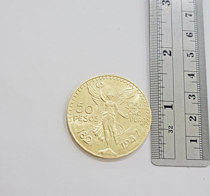 Centenario Coin Custom Solid 10k Yellow Gold 50 Pesos 1947 Mexico Mexican Coin - Reva Jeweler