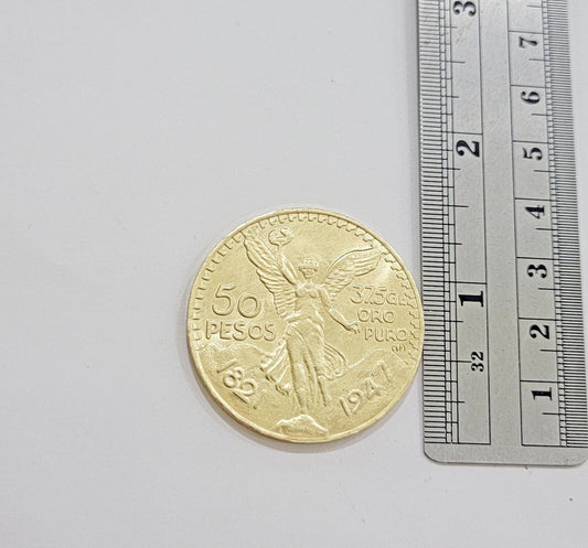 Centenario Coin Custom Solid Yellow 10k Gold 50 Pesos 1947 Mexico Mexican Coin - Reva Jeweler