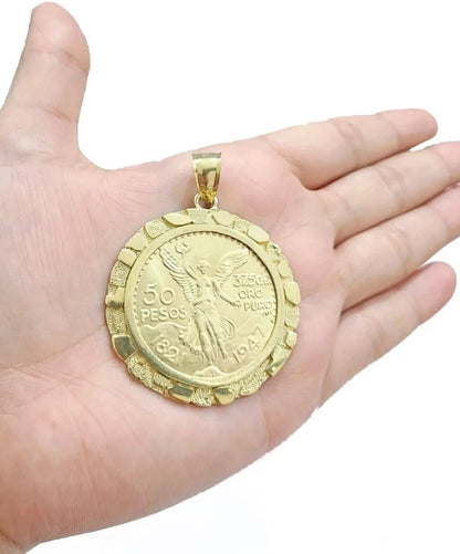 Centenario Coin Custom Solid Yellow 10k Gold 50 Pesos 1947 Mexico Mexican Coin - Reva Jeweler