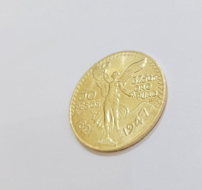Centenario Coin Custom Solid Yellow 10k Gold 50 Pesos 1947 Mexico Mexican Coin - Reva Jeweler