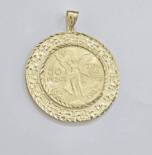 Centenario Coin Solid 10k Yellow Gold 50 Pesos 1947 Mexican Coin With Bazel REAL - Reva Jeweler