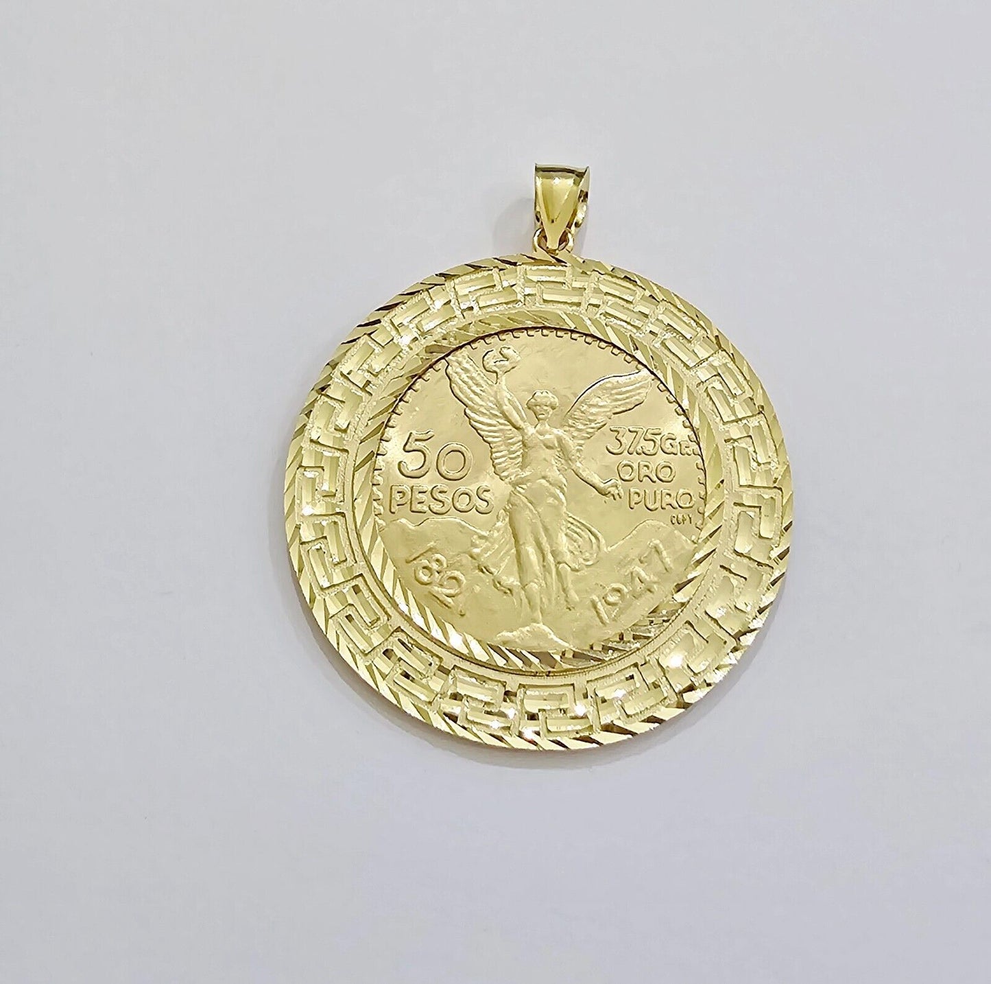 Centenario Coin Solid 10k Yellow Gold 50 Pesos 1947 Mexican Coin With Bazel REAL - Reva Jeweler