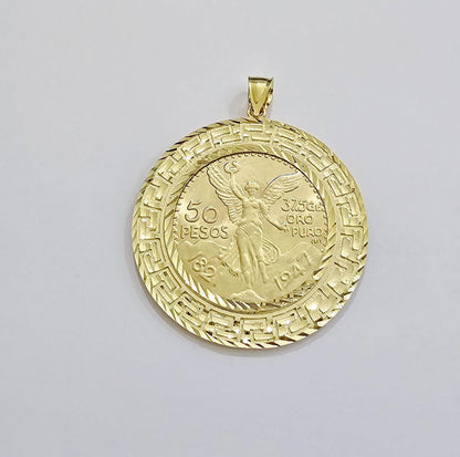 Centenario Coin Solid 10k Yellow Gold 50 Pesos 1947 Mexican Coin With Bazel REAL - Reva Jeweler