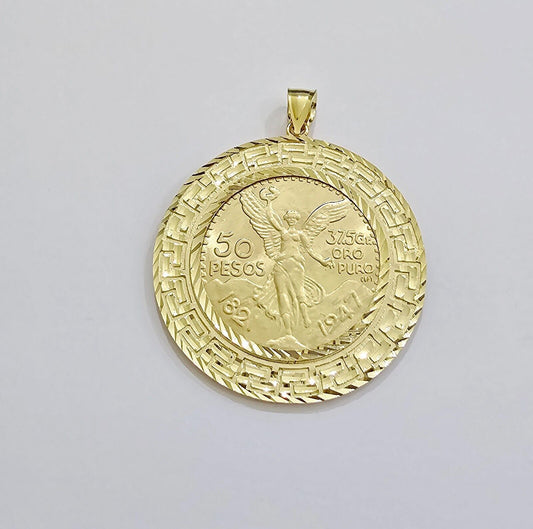 Centenario Coin Solid 10k Yellow Gold 50 Pesos 1947 Mexican Coin With Bazel REAL - Reva Jeweler