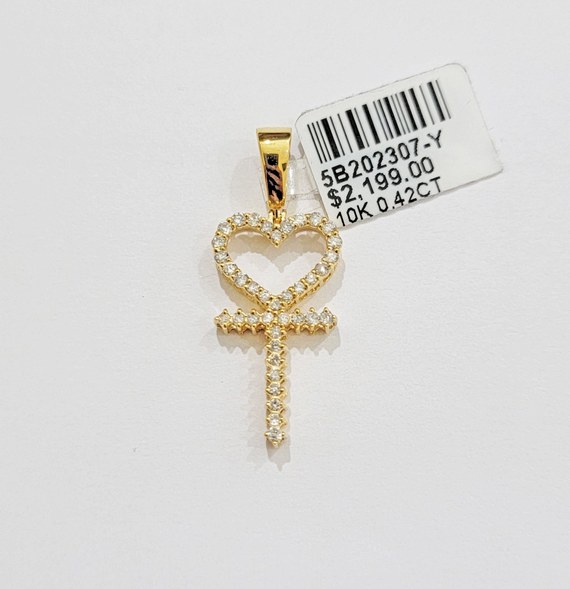 Diamond charm pendant Real 10k gold Natural Diamonds Heart Ankh Cross For Women - Reva Jeweler