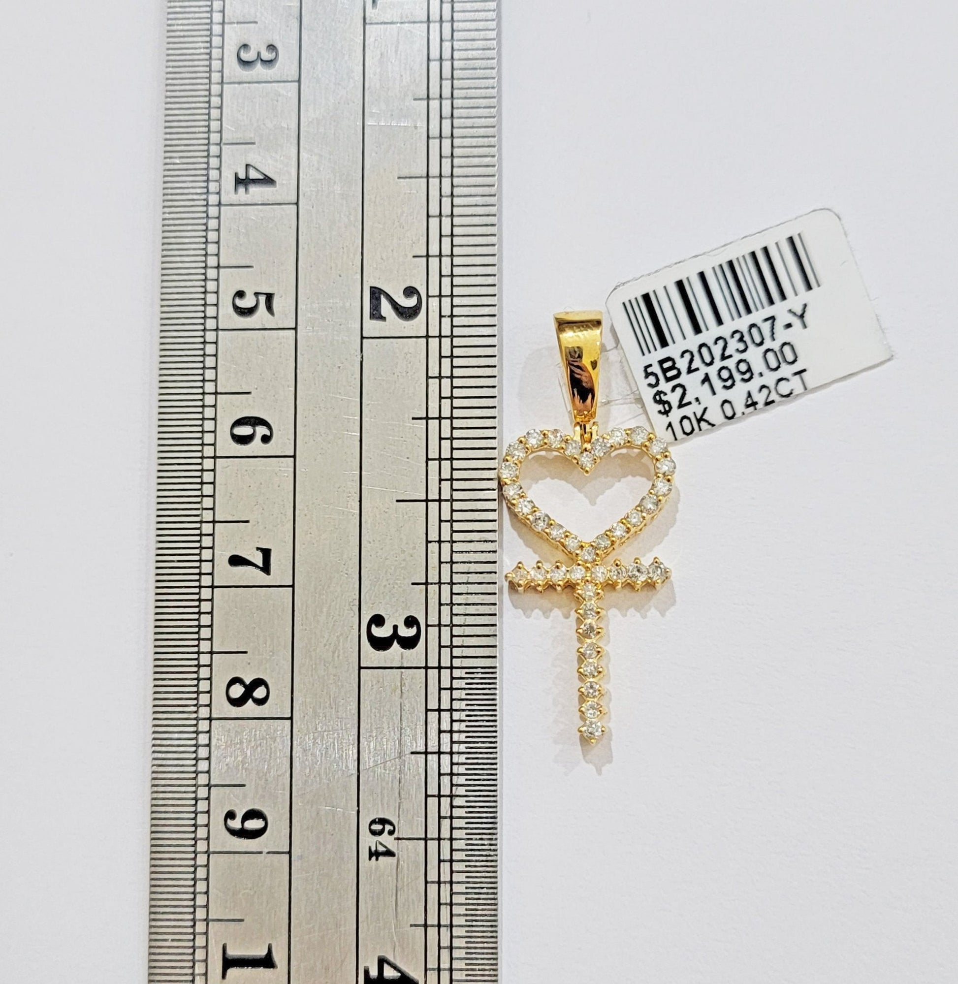 Diamond charm pendant Real 10k gold Natural Diamonds Heart Ankh Cross For Women - Reva Jeweler