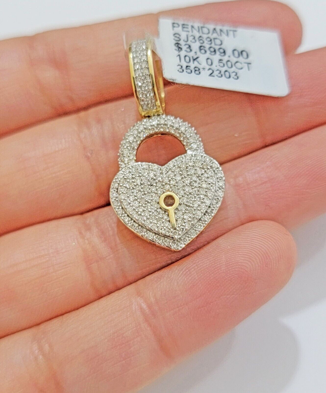 Diamond Heart Key charm pendant 10k gold 1/2 Natural Diamonds For Men Women,REAL - Reva Jeweler