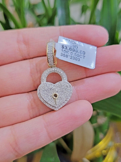 Diamond Heart Key charm pendant 10k gold 1/2 Natural Diamonds For Men Women,REAL - Reva Jeweler