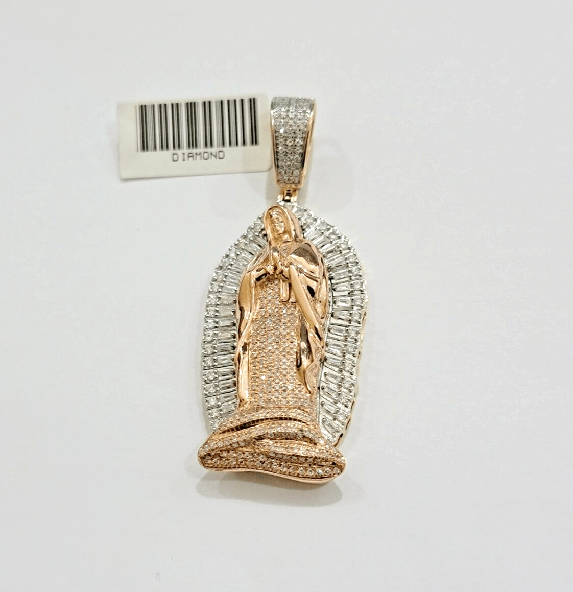 Diamond Virgin Mary Charm Pendant 10k Yellow Rose Gold Natural Diamond REAL SALE - Reva Jeweler