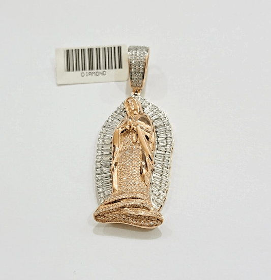 Diamond Virgin Mary Charm Pendant 10k Yellow Rose Gold Natural Diamond REAL SALE - Reva Jeweler