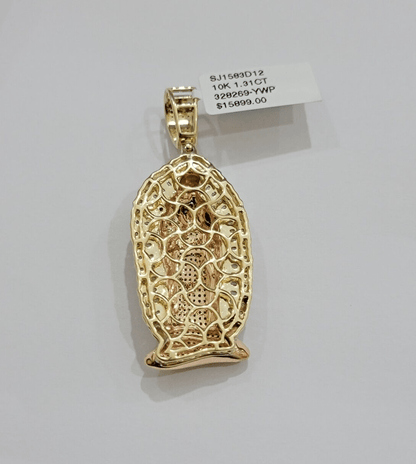 Diamond Virgin Mary Charm Pendant 10k Yellow Rose Gold Natural Diamond REAL SALE - Reva Jeweler