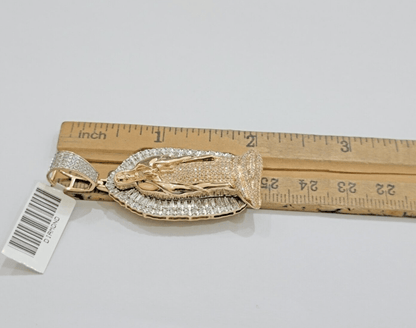 Diamond Virgin Mary Charm Pendant 10k Yellow Rose Gold Natural Diamond REAL SALE - Reva Jeweler