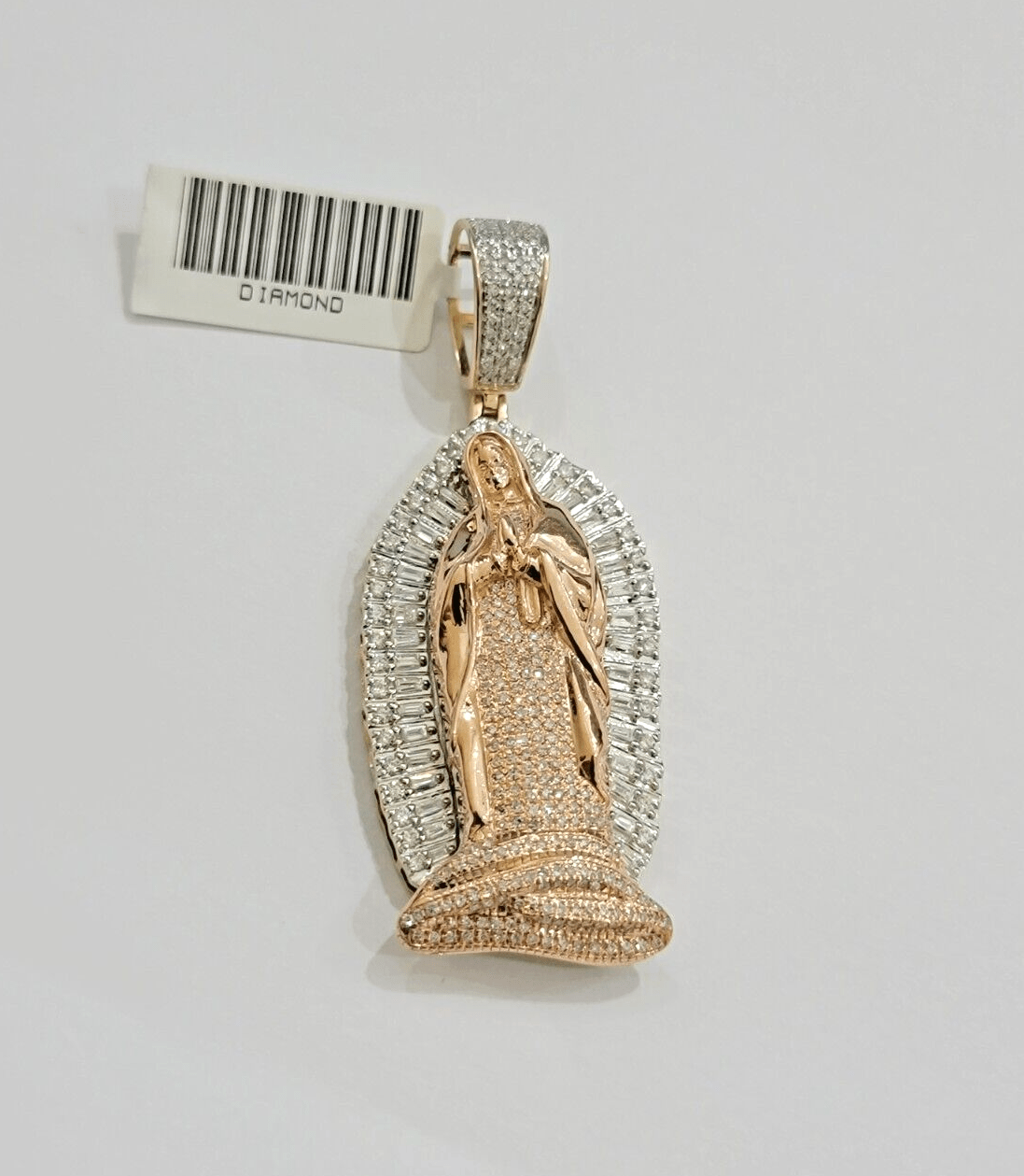 Diamond Virgin Mary Charm Pendant 10k Yellow Rose Gold Natural Diamond REAL SALE - Reva Jeweler