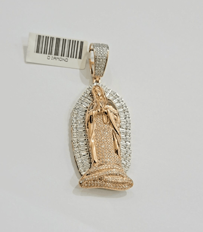Diamond Virgin Mary Charm Pendant 10k Yellow Rose Gold Natural Diamond REAL SALE - Reva Jeweler