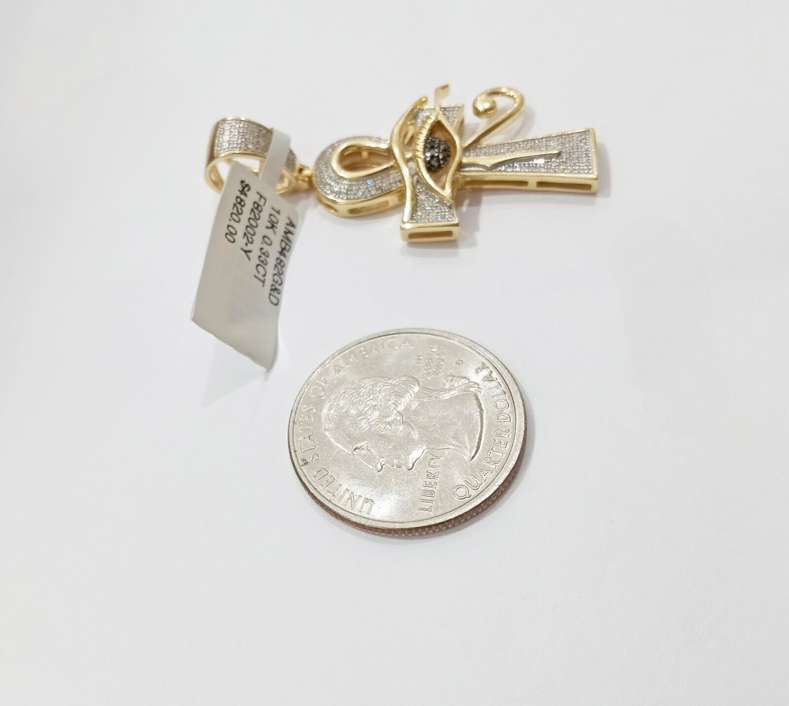 Evil Eye Charm Pendant Real 10K Yellow Gold Genuine Natural Diamond Ankh Cross - Reva Jeweler