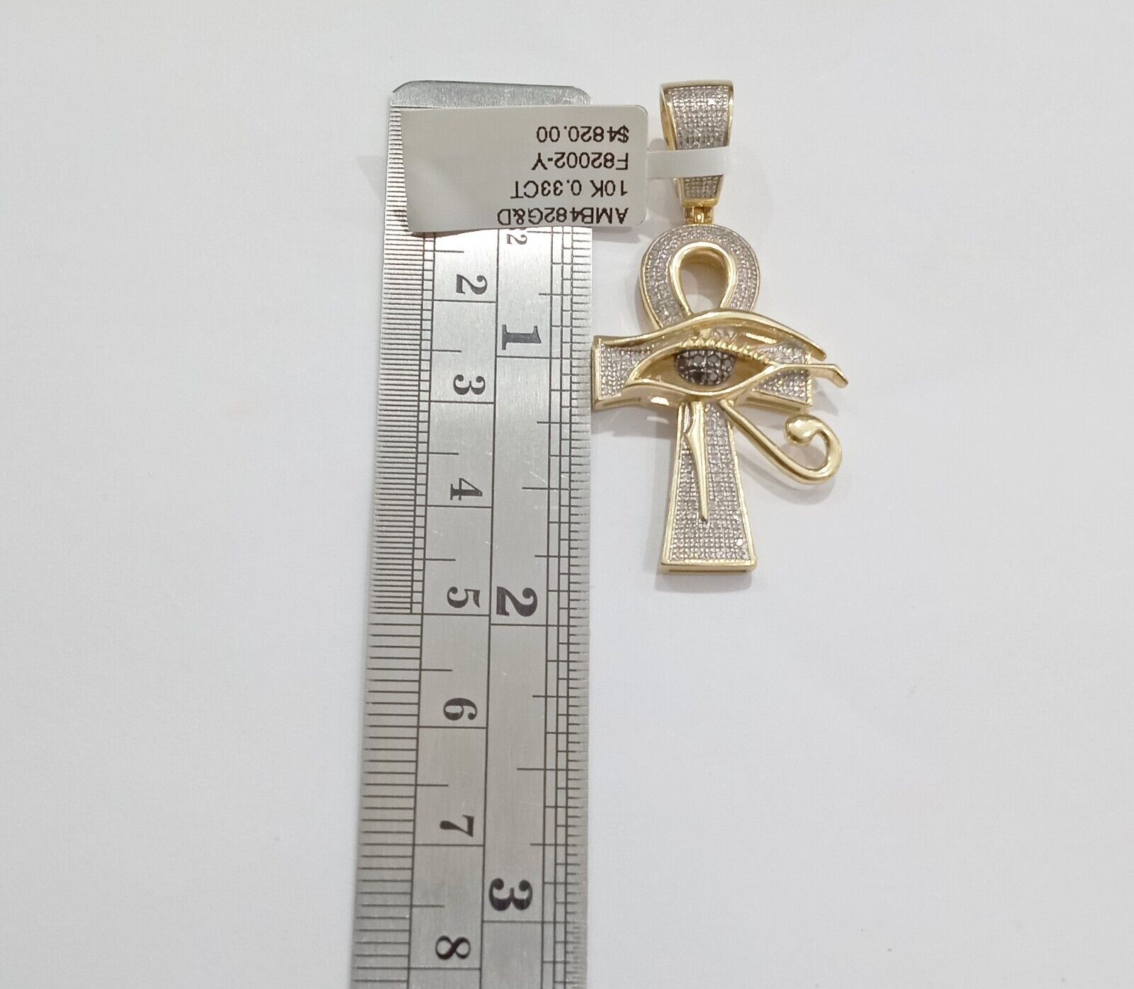 Evil Eye Charm Pendant Real 10K Yellow Gold Genuine Natural Diamond Ankh Cross - Reva Jeweler