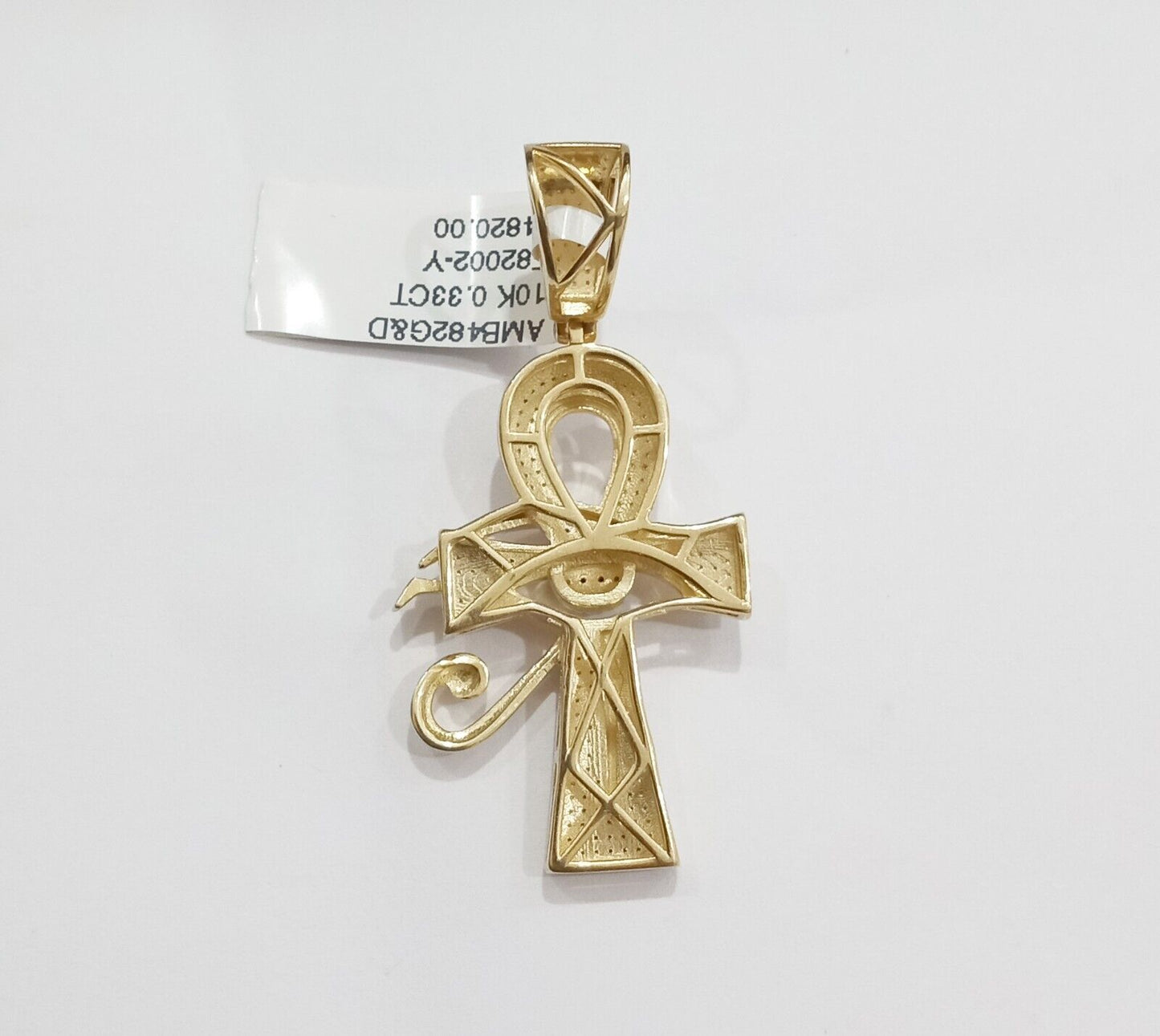 Evil Eye Charm Pendant Real 10K Yellow Gold Genuine Natural Diamond Ankh Cross - Reva Jeweler
