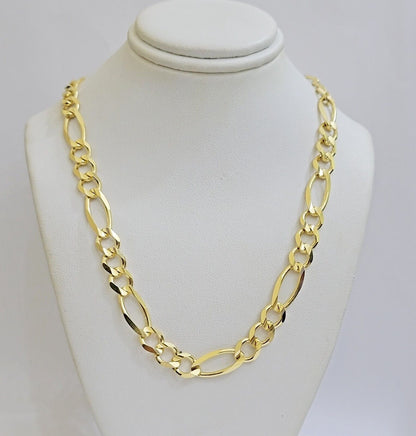 Figaro Link Chain 14k Yellow Gold 7mm Necklace 20 - 30 Inch SOLID 14kt STRONG - Reva Jeweler