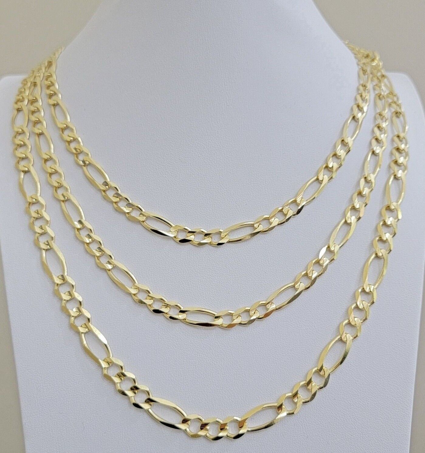 Figaro Link Chain 14k Yellow Gold 7mm Necklace 20 - 30 Inch SOLID 14kt STRONG - Reva Jeweler