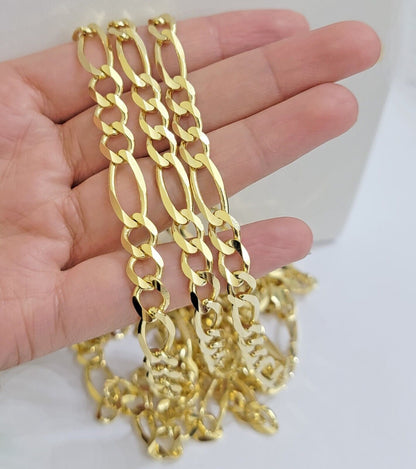 Figaro Link Chain 14k Yellow Gold 7mm Necklace 20 - 30 Inch SOLID 14kt STRONG - Reva Jeweler