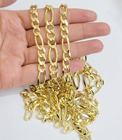 Figaro Link Chain 14k Yellow Gold 7mm Necklace 20 - 30 Inch SOLID 14kt STRONG - Reva Jeweler