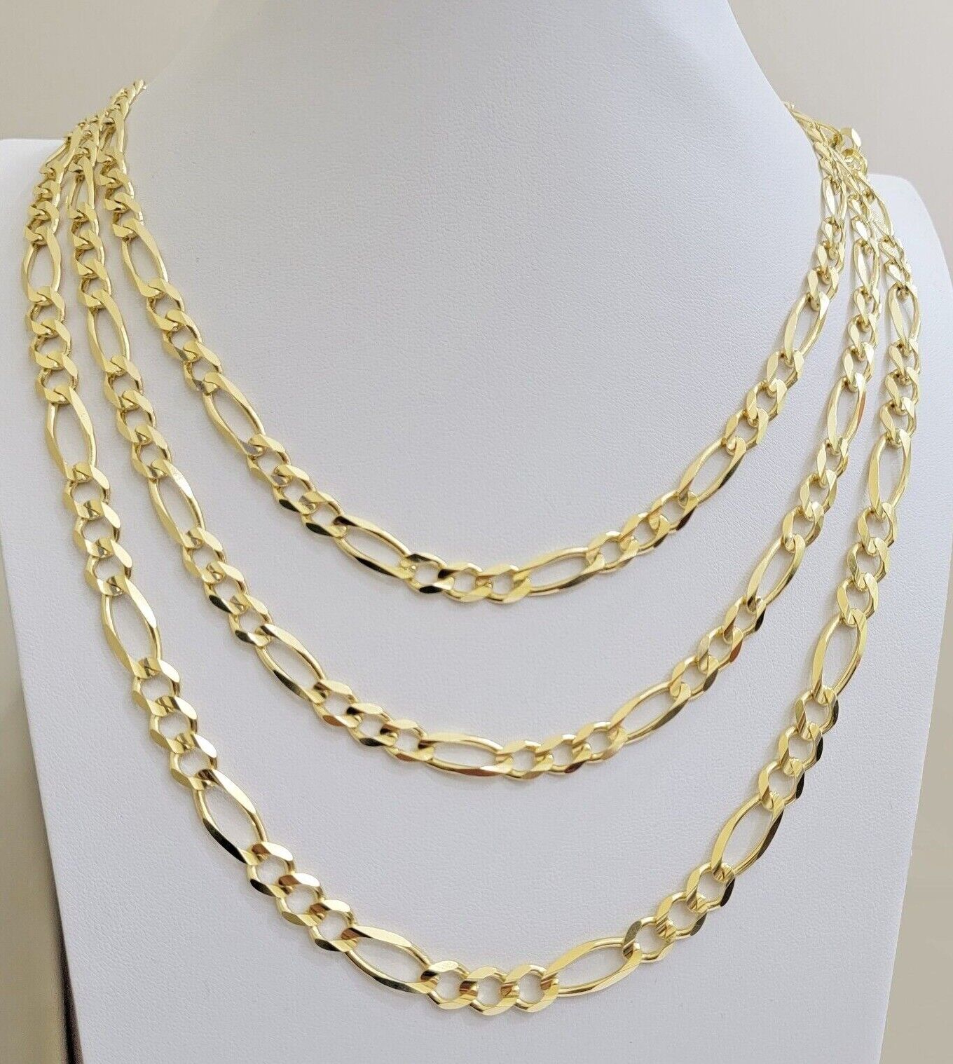 Figaro Link Chain 14k Yellow Gold 7mm Necklace 20 - 30 Inch SOLID 14kt STRONG - Reva Jeweler