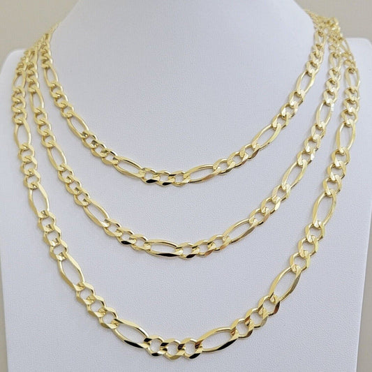 Figaro Link Chain 14k Yellow Gold 7mm Necklace 20 - 30 Inch SOLID 14kt STRONG - Reva Jeweler